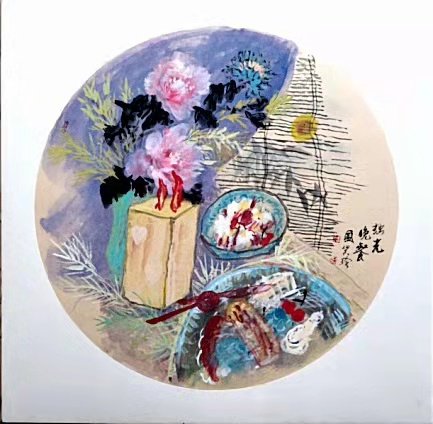 现代国画重彩-烛光晚餐图