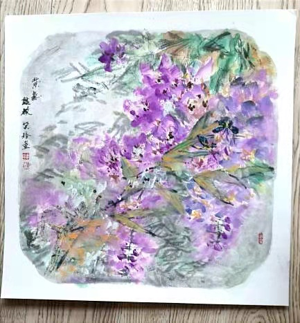 现代国画重彩-紫气怒放
