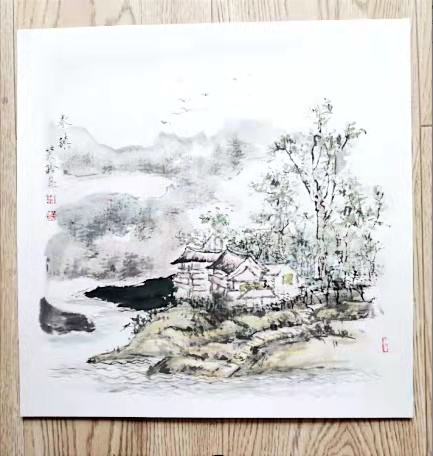 国画山水画-春镇